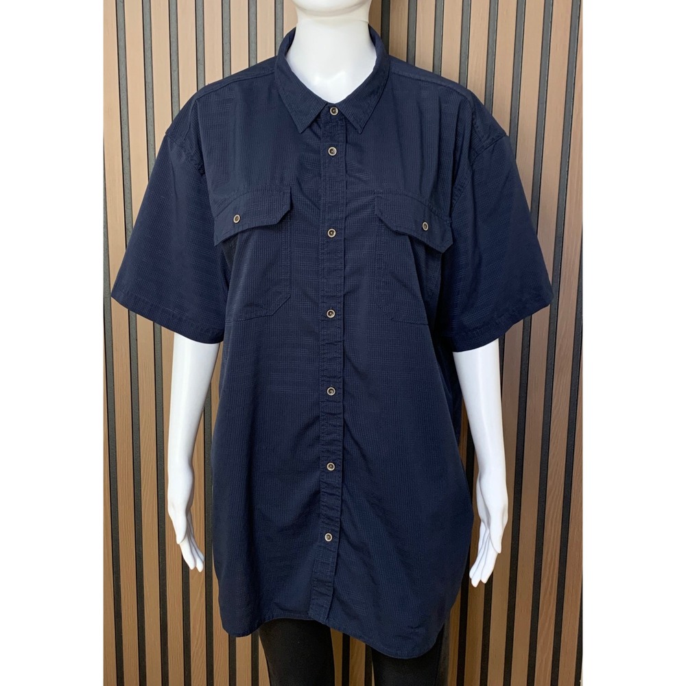 Prana Men's XL Blue Nylon Ripstop Short Sleeve Hiking Button Down Shirt Pocket